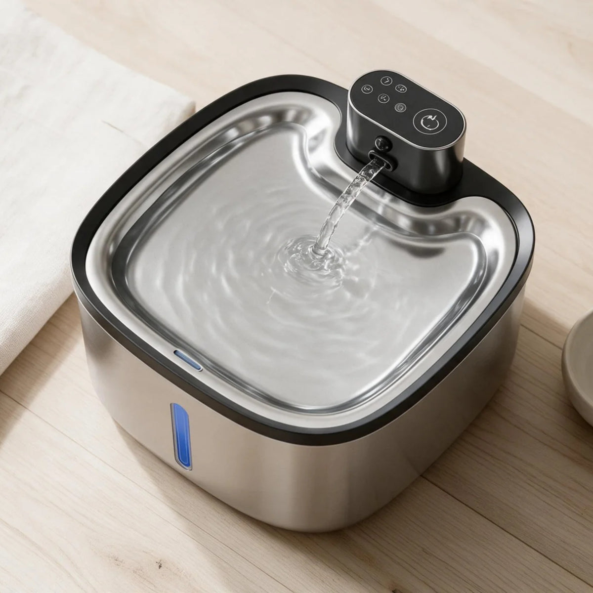 Fontaine à eau Halo 3,5 L posée sur un plancher en bois clair